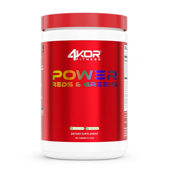 4KOR Fitness Power Reds & Greens: an Energizing Greens Drink Made up of Antioxidant-Rich Superfoods, Gluten-Free and Vegetarian, 30 Servings (1 Bottle)
