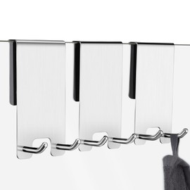 Kegii Shower Hooks Pack of 3 - Hooks for Shower Wall, Stainless Steel Towel Hooks without Drilling for Hanging the Glass Shower Door, Silver