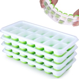 Ice Cube Trays for Freezer, Furnsii 4 Pack Stackable Ice Cube Tray With Lid, Easy-Release Flexible 56-Cube Silicone Ice Trays for Baby Food, Cocktail, Coffee