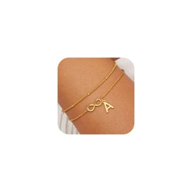 Eaciy Gold Initial Bracelets for Women Teen Girl Gifts - Dainty Infinity Initial A Bracelet for 5 6 7 8 9 10 11 12 13 Year Old Girl Gold Bracelets for Women Teen Girls Birthday Gifts