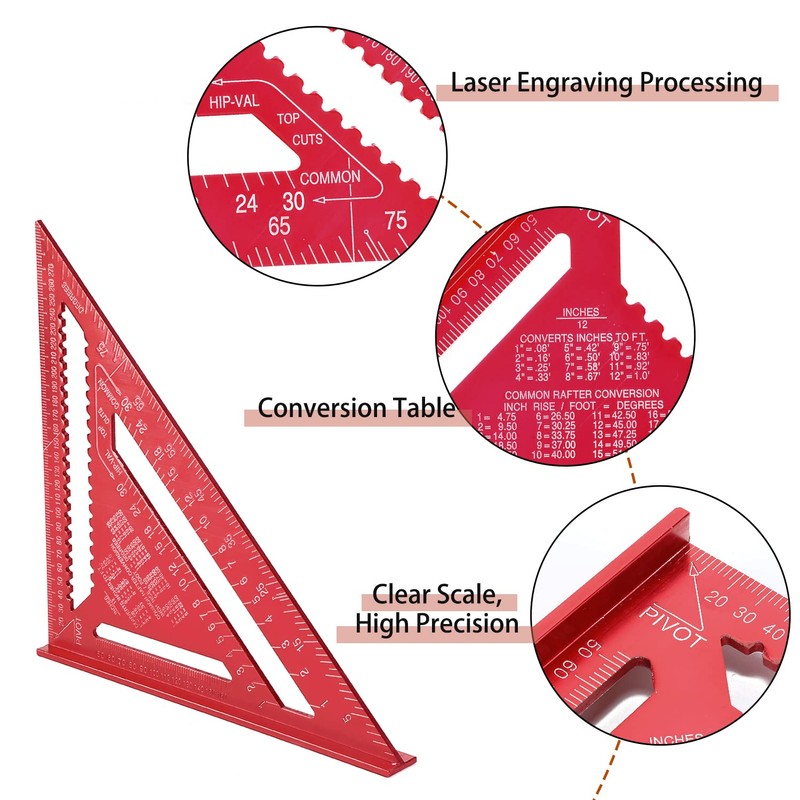 Senbaler 12 Inch/300mm Aluminum Alloy Triangle Ruler, Woodworking Speed Square