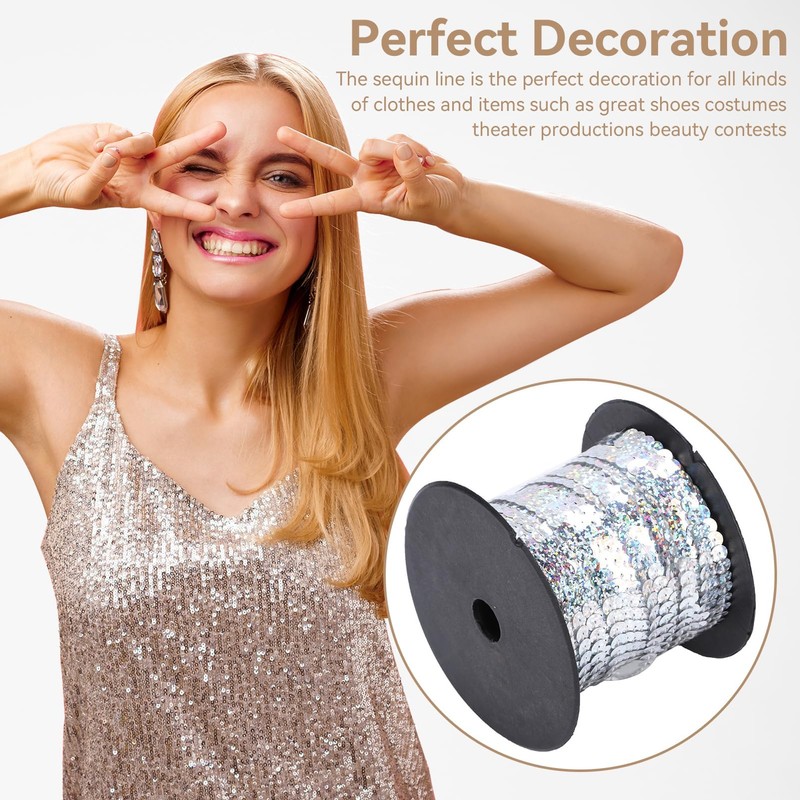 Sequin Trimming, 6mm 100 Yards, Sequin Cord, Decorative Accessories for
