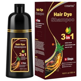 Dark Brown Hair Dye Shampoo 3 en 1, Tinte para Cabello Castaño Oscuro con Ingredientes Herbales, Cobertura de Canas para Mujeres y Hombres, Shampoo...
