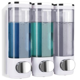 Set of 3 300 ml Soap Dispenser, Wall Mounted, Soap Dispenser No Drilling, Soap Dispenser, Manual Dispenser, Shampoo Shower Gel Conditioner Dispenser for Toilet, Shower Screen, Bathroom, Hotel, White