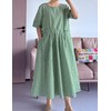 Minibee Women's Cotton Linen Dress Summer Short Sleeve Casual Plaid