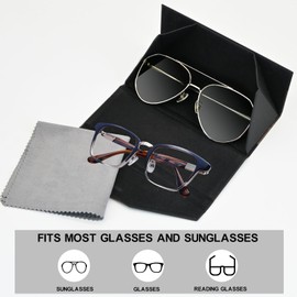 Foldable Eyeglass Case with Pouch & 1pcs Cleaning Cloth, PU Leather Magnetic Folding Hard Case Portable Lightweight Sunglasses Storage Triangular Fold Case Eyewear Protector Box for Men & Women