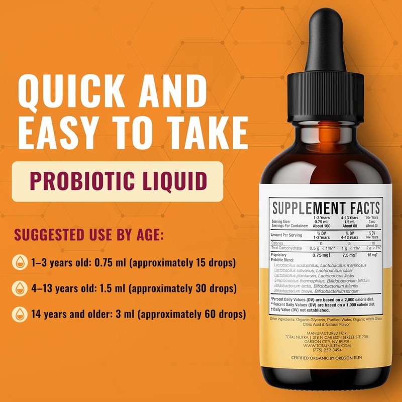 USDA Organic Liquid Probiotic for Kids, Women & Men, Toddler