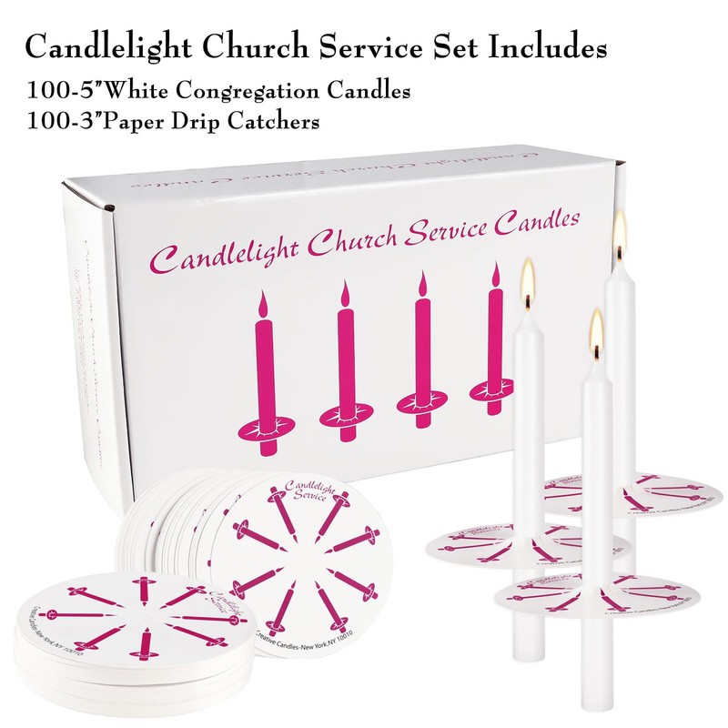 100 - Pack White Church Service Candles with 3 -