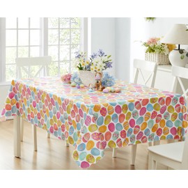 Newbridge Easter Egg Color Explosion Vinyl Flannel Backed Tablecloth, Cheerful Spring Easy Care Vinyl Tablecloth with Flannel Backing, 60 x 84 inch Rectangle
