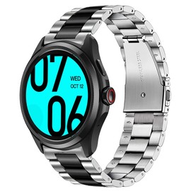 Blueshaweu Compatible for Ticwatch Pro 5 Band, Quick Release Stainless Steel Metal Replacement Straps Compatible with Ticwatch Pro 5 Android Smartwatch (Silver-Black)