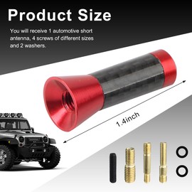 Wevdn Short Antenna for Car, 1.43" Aluminium Alloy Carbon Fiber Stereo Radio Signal Receiver Antenna, Car Accessories (Red)