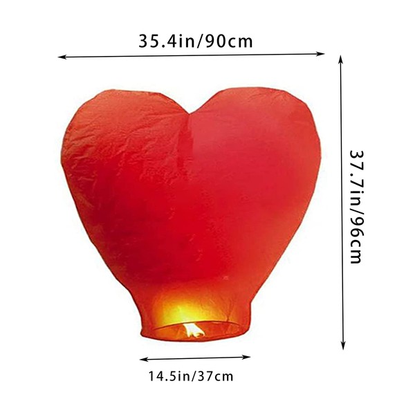 Sky Lanterns, 6 Pack Red Heart Shape Chinese Sky Lanterns, Eco Friendly, Biodegradable Resistant Paper Lantern for Birthday Wedding New Year and All Celebrations (Red)