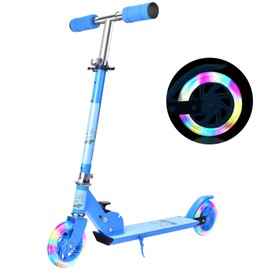 Herefun Children's Scooter with LED Light Up PU Wheels, Height Adjustable with Kick Stand, ABEC 7 Ball Bearings, Children's Scooter for Children Boys Girls from 3-16 Years (Blue)