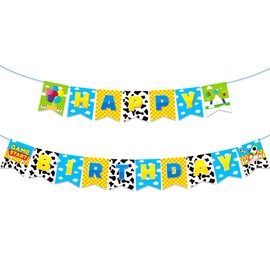Cartoon Story Happy Birthday Banner Toy Theme Birthday Party Supplies Baby Baptism Party Decoration