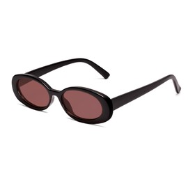 VANLINKER Retro Vintage Oval Sunglasses for Women 90s Polarized Trendy Sun Glasses,Black Frame Red Lens