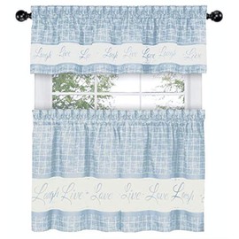 GoodGram Country Gingham Check Live~Laugh~Love 3 Pc. Café Plaid Kitchen Curtain Set - Assorted Colors & Sizes (Baby Blue, 24 in. L)