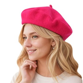 EGANO Wool Beret - Classic French Beret Hats for Women - Stylish and Timeless Fashion Accessory for Every Wardrobe Hotpink