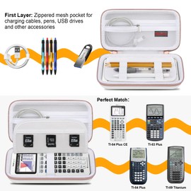 Elonbo Carrying Case for Texas Instruments TI-84 Plus CE/TI-84 Plus/TI-83 Plus/TI-83 Plus CE Color Graphing Calculator, Extra Mesh Pocket Fits Charging Cable Charger Manual, White