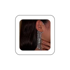 Yheakne Vintage Crystal Tassel Ear Cuff Earrings Rhinestone Long Tassel Earrings Silver Wedding Tassel Drop Earrings Cz Chandelier Crystal Wrap Around Earrings Jewellery for Women and Girls(Silver)