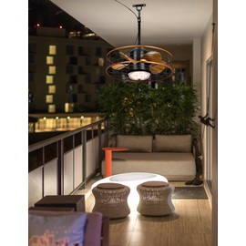 Dawn Whisper 20" Outdoor Ceiling Fans with Lights Gazebo Fan Waterproof for Patio Hanging with Plug In Cord Caged Ceiling Fans for Pergola Porch(Brown)