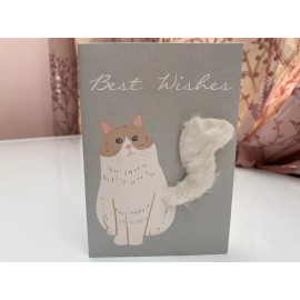 PInesFamily C13-Very Cute Best Wishes Greeting Card for Cat Lovers (Fluffy Tail White Cat)