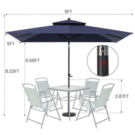 walnest 10 x 6.5 FT Double Top Patio Outdoor Umbrella, Rectangular Tilting Parasol, 500h Fade-Resistant and Waterproof, Pool Umbrella & Deck Umbrella, Nave blue