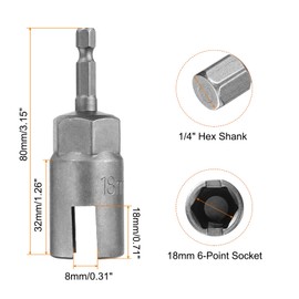 sourcing map H18 Wing Nut Driver 18mm Metric 6-Point Socket 1/4" Hex Shank Power Deep Slot Wing Nut Drill Bit CR-V Steel Wrench Impact Driver Tool for Panel Nuts Bolts Screw Eyes