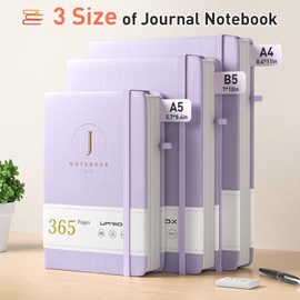 Umriox Thick A5 Lined Notebook, 365 Pages Ruled Notebook Journal with 100gsm Paper, Inner Pocket, Leather Hardcover Notepad for Women Men Office Home School Business Writing, 14.5 x 21.4cm-Purple