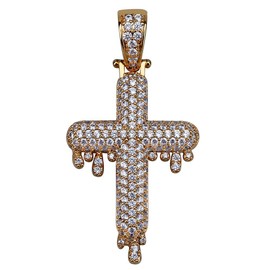 KMASAL LC8 Jewelry Unisex Hip Hop Micropave Simulated Diamond Iced Out Bling Dripping Cross CZ Pendant Necklace for Men Women (Gold)