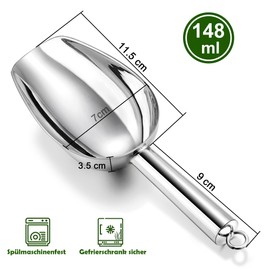 Joyfair Ice Scoop, Stainless Steel Weighing Scoop, Flour Scoop, Food Scoop, Bag Scoop, Filling Scoop for Kitchen/Bar/Buffet/Party/Garden, Versatile, Rustproof & Dishwasher Safe - 148 ml