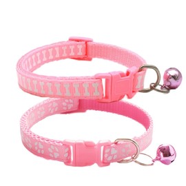 Pink Dog Collar with Bell, 2-Pack Basic & Bone Cat Collars with Bells Small Puppy Collar Girl for XXS Xs Small Tiny Pet Dogs Female Kitten Girls Animal, Neck 7-12 Inch