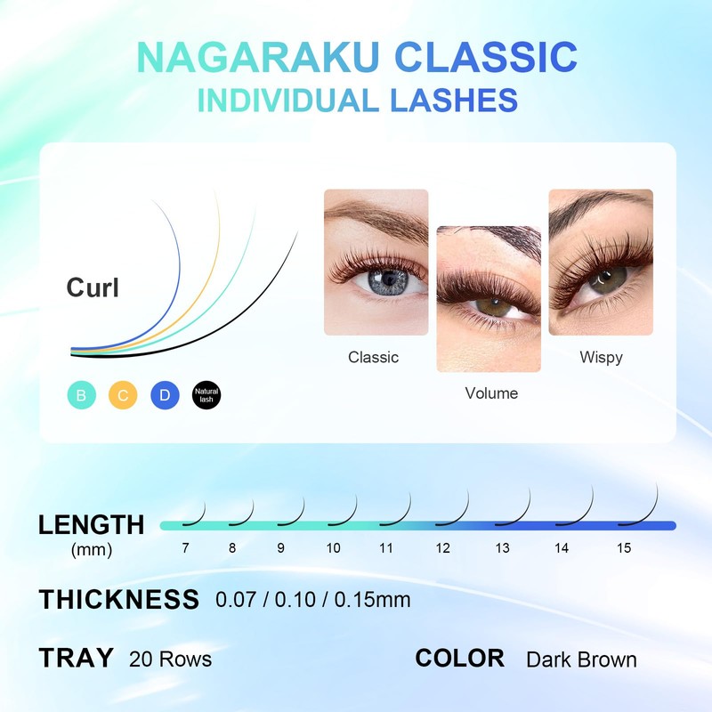 NAGARAKU Dark Brown Eyelash Extension Thickness 0.15 mm C Curvature