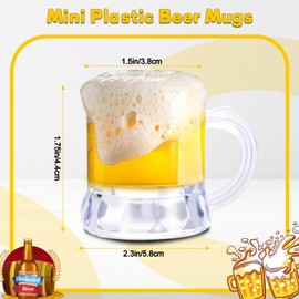 SAIAOKJ 12 Pcs 1oz Mini Plastic Beer Mugs Clear Plastic Shot Glasses with Handles Reusable Beer Stein Tasting Glasses