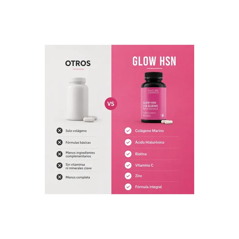 Glow Hsn Colágeno Marino Ácido Hialurónico Biotina 120