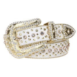 Western Cowgirl Faux Alligator Rhinestone Studded Leather Belt, White | 36"