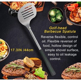 POLIGO 7pcs Golf-Club Style Grill Accessories Kit with Rubber Handle - Stainless Steel BBQ Tools in Bag for Camping - Premium Grilling Utensils Set Ideal Fathers Day Birthday Gifts for Dad Men Women