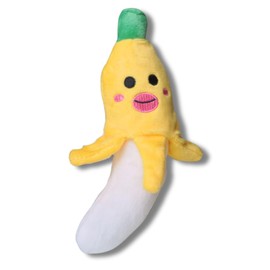 Pawcratean Dog Comfy Plush Toy with Squeaker for Indoor Play Teeth Cleaning Chewing Cuddle Cozy Self-Entertainment (Banana)