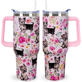 Usyobrt Yorkie Gifts Dog Tumbler Cup for Women Men 40oz Stainless Steel Insulated Travel Mug with Lid and Straw