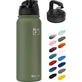 Fanhaw 600 ml Insulated Stainless Steel Water Bottle with 2 Lids (Chug Lid& Carabiner Lid) - For Kids, Women, Men | Leak & Sweat Proof with Anti-Dust Lid (Olive Green)