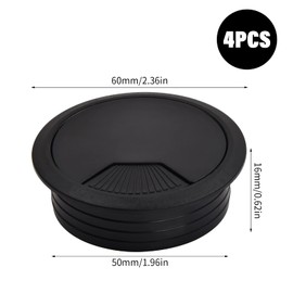 Pack of 4 Cable Grommet Desk, 50 mm/60 mm Cable Pass Desk, Cable Grommet, Round Cable Grommet Table for Table, Office, Worktops (Black) (50 mm)