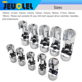 JEUCLEL 10PCS 10-19mm 3/8" Drive Diesel Injector Fuel Line Socket Wrench Set, Flare Nut Socket for Fastener on Bent Pipes, Wired Temperature Sensors, EGT Sensor, Thermo Switches, ABS Tubes, Strut Nut