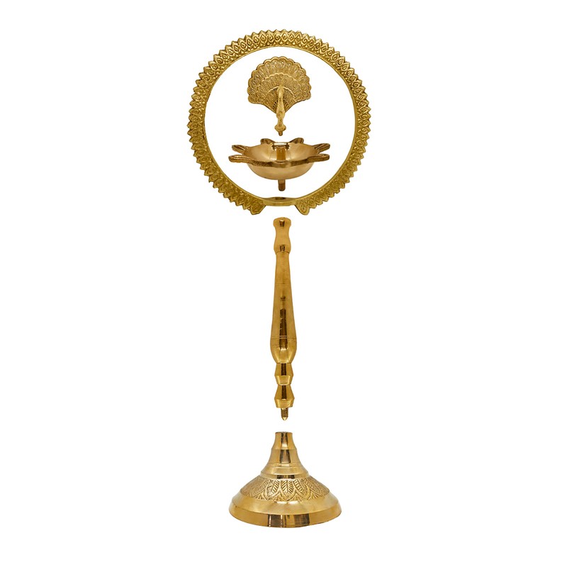 Satvik 2 Pc Set of Brass 12 Inch Peacock Diya
