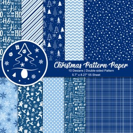 Morcheiong 55 Sheets Merry Christmas Pattern Paper Set Decorative Paper for Card Making Scrapbook Photo Album Decor, 10 Designs (Blue, 5.7*8.27 inches)