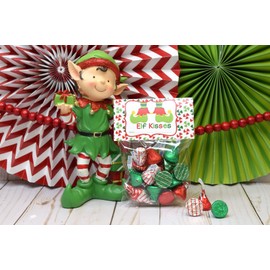 Elf Kisses Christmas Treat Bag Toppers for Party Favor Treat Bags, Set of 20 Bag Toppers With 20 Self-Adhesive Bags Also Included! by AmandaCreation
