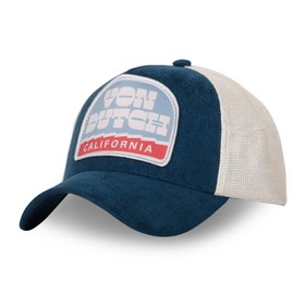 Von Dutch Corduroy Adjustable Trucker Cap for Men and Women, Blue/Beige/Red/White