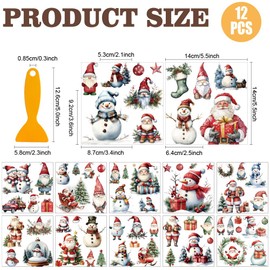 AHANDMAKER 12 Sheets Christmas Rub on Transfer Stickers Snowman Santa Claus Window Clings for Home School Office Decoration Holiday Winter Decor DIY Crafts Supplies, 5.5x5.5"