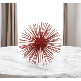 Homeroots 8" Red Spiked Iron Decorative Orb Tabletop Sculpture
