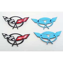 Front Nose & Rear Deck Lid Crossed Flags Emblems Car Badge Nameplate 3D Logo Compatiable with 1997-2004 Corvette C5 19207384 19207385 2Pcs (Pair) (Black Red)
