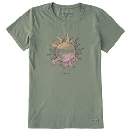 Life is Good. Women's Fineline Shine on Sun Short Sleeve Crusher-LITE Tee, Moss Green, X-Large