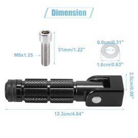 Motoforti 1 Pair 7mm Motorcycle Rear Footrest Footpeg Pedal Peg Black